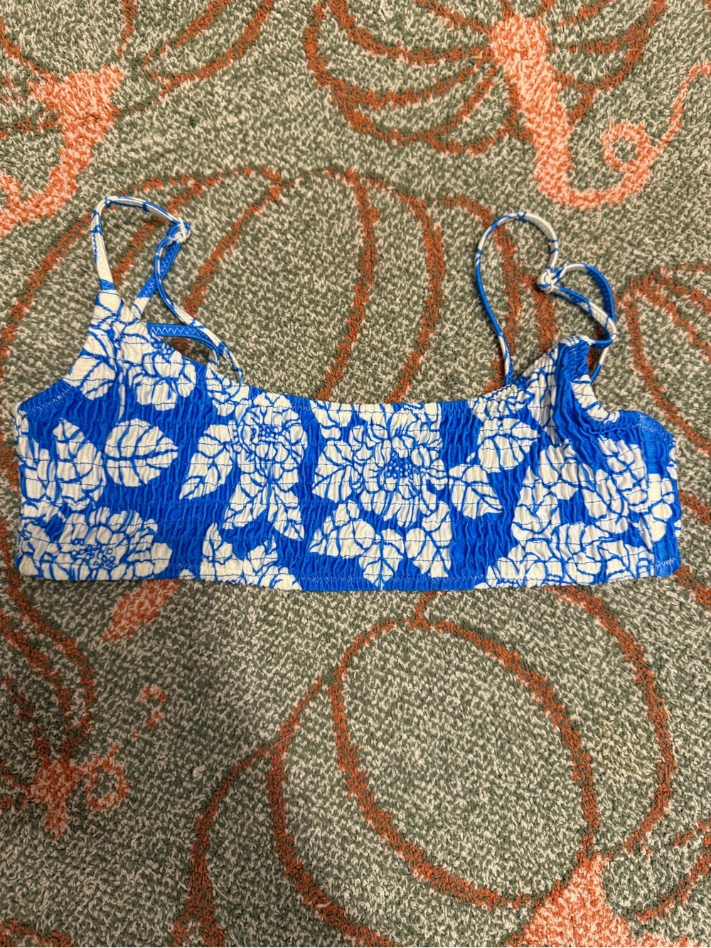 Triangl Blue and White Floral Smocked bikini Top